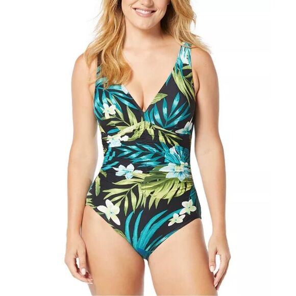 Coco Reef Contours NWT Solitaire One Piece Swimsuit Tropical Multicolor Size 14 - Picture 1 of 4